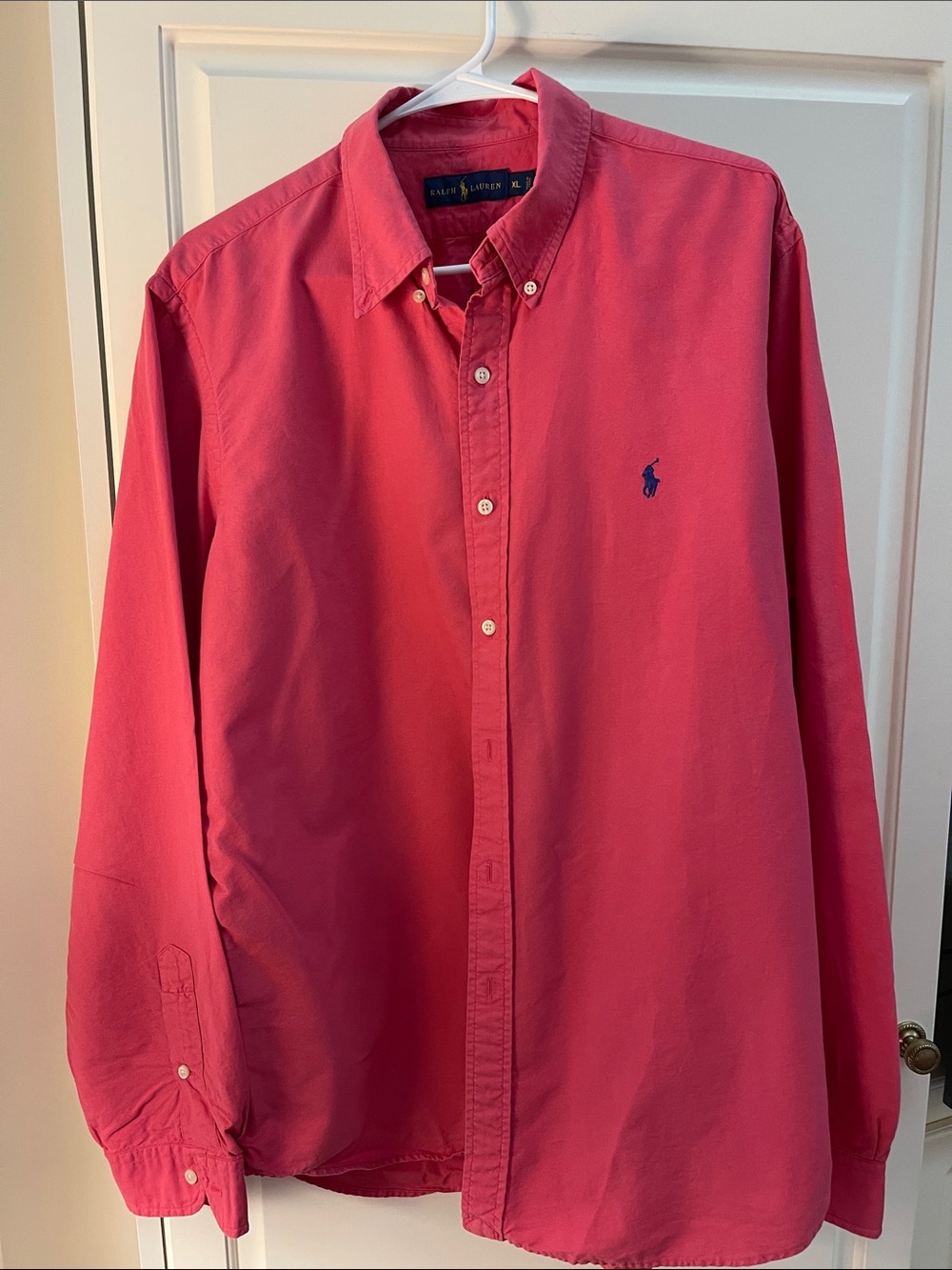 Ralph Lauren Men's Coral Button-Down Shirt with Navy Pony Embroidery